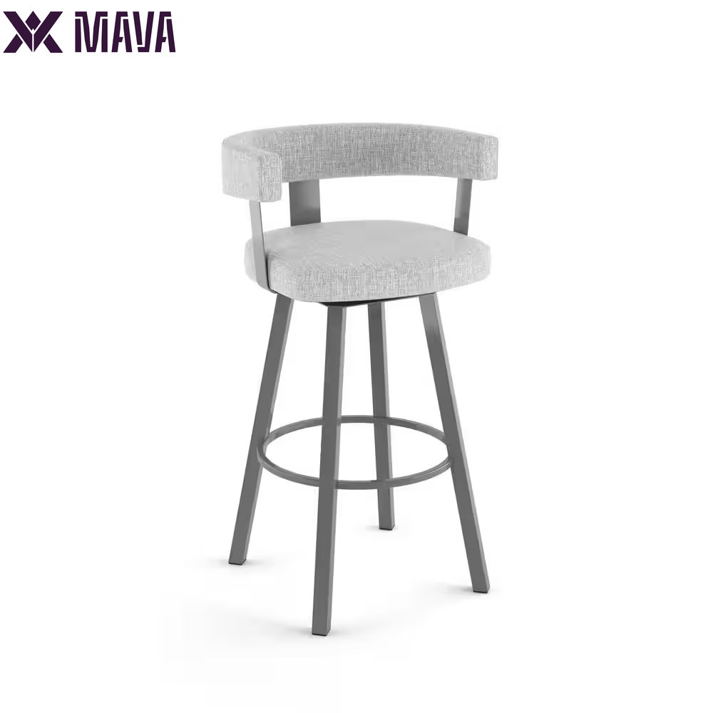 Mava 26 In. Grey White Polyester / Black Metal Swivel Counter Stool