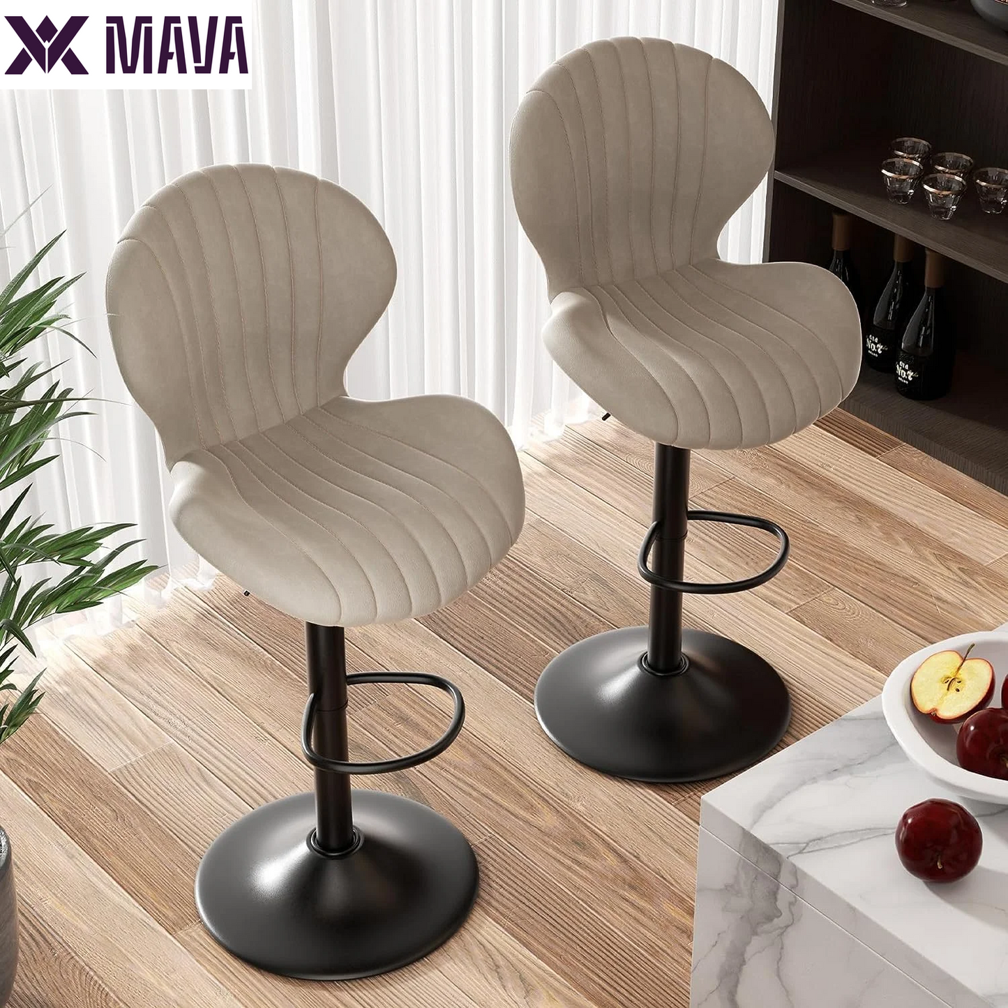 MAVA Bar Stools Set of 2, Modern Swivel Bar Chairs with Mid Back and Adjustable Seat Height