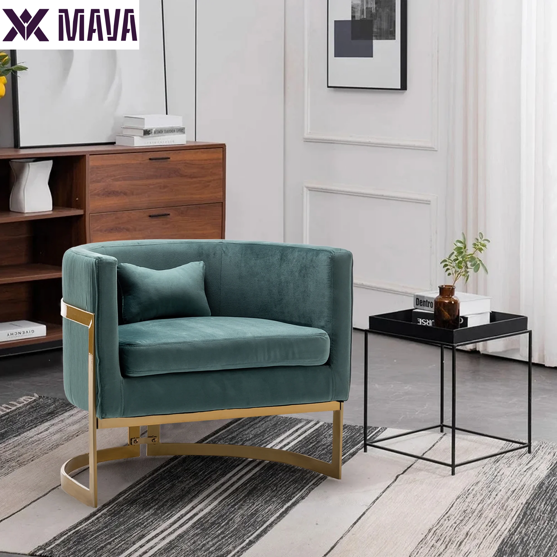 MAVA Velvet Barrel Living Room Accent Chair, Modern Mid Century Arm Lounge Chair