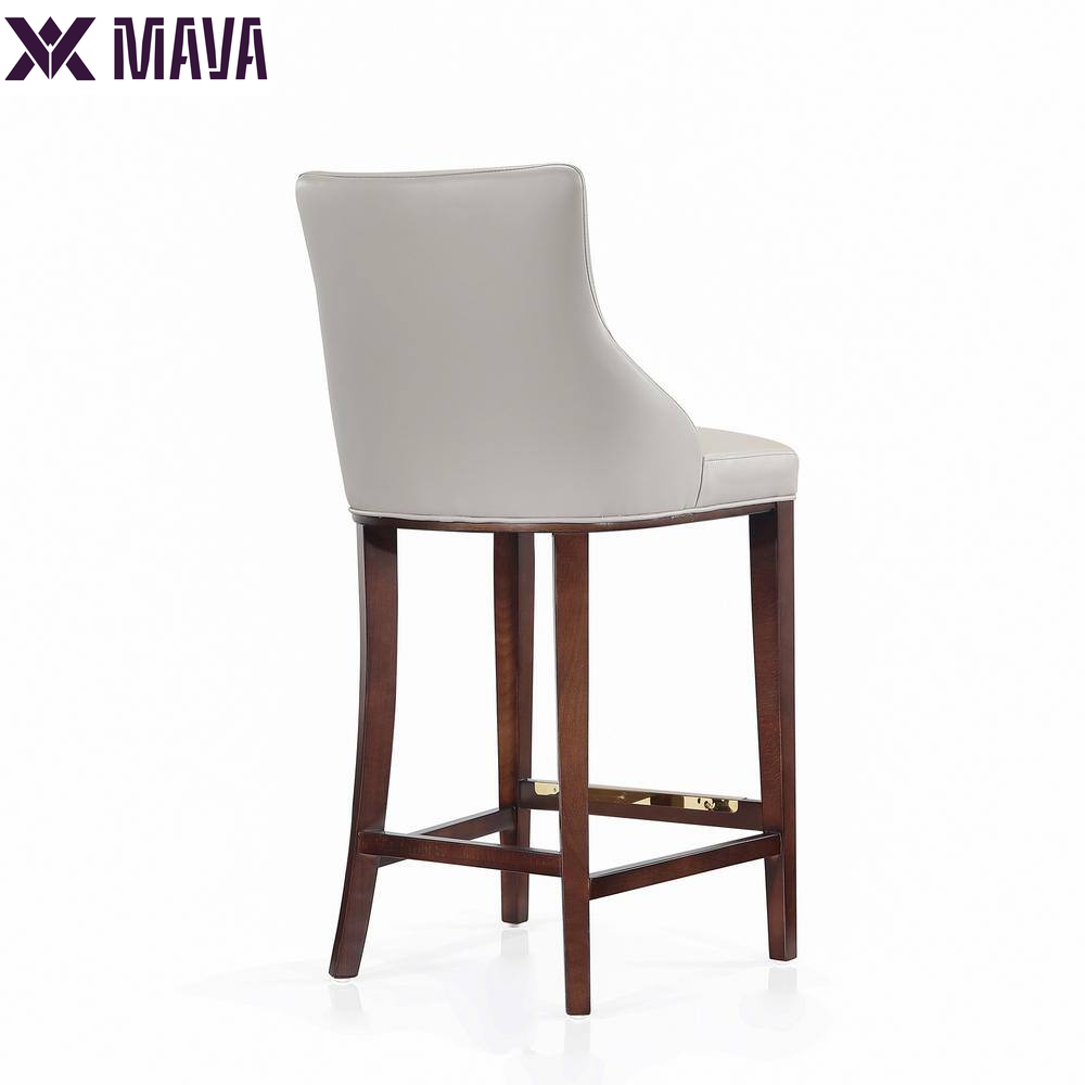 MAVA 29.13 In. Light Grey Beech Wood Bar Stool with Leatherette Upholstered Seat (Set of 3)