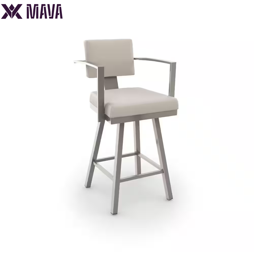 MAVA 26 In. Matt Light Grey Metal Beige Polyurethane Counter Stool