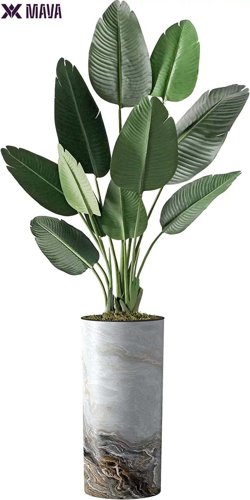 MAVA Artificial Tree in Geometric Spiral Pattern Planter, Fake Bird of Paradise Silk Tree for Indoor and Outdoor Home Decoration - 67" Overall Tall (Plant Pot plus Tree)