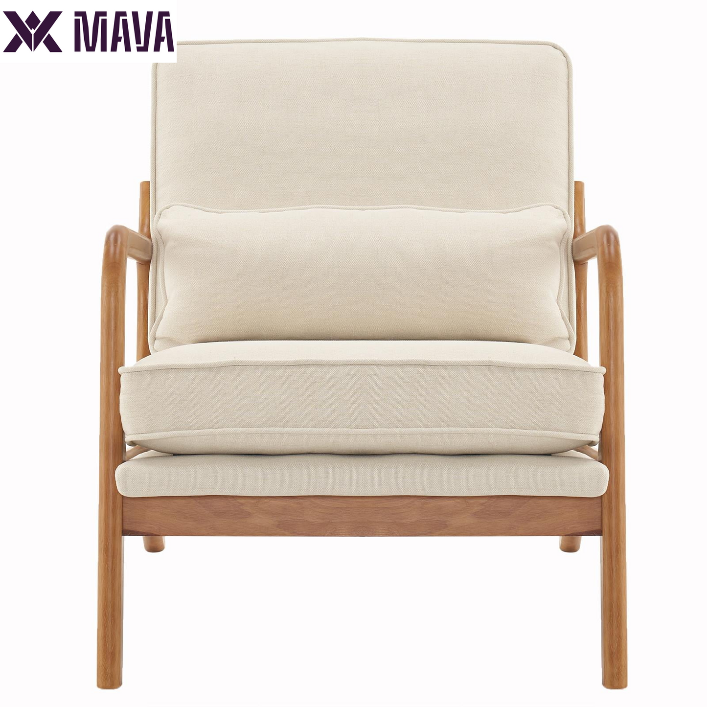 MAVA Modern Arm Chair Linen Fabric Upholstered Comfy Reading Accent Chair with Solid Wood Frame Beige