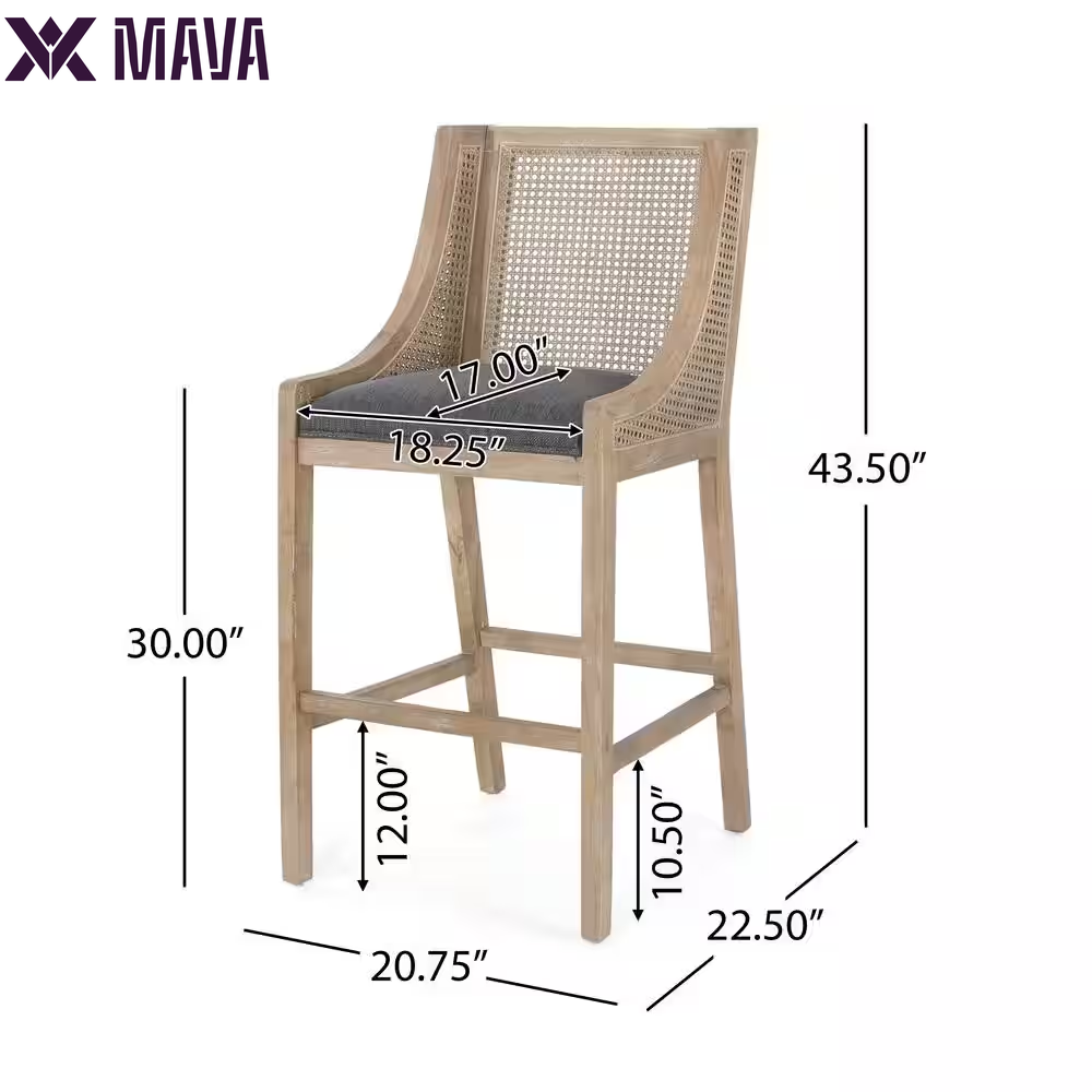 MAVA 30 In. Charcoal and Natural Upholstered Rubberwood Bar Stool (Set of 2)