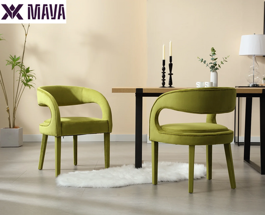 MAVA Modern Dining Chairs Set of 2, Velvet Upholstered Barrel Kitchen Chairs with Open Back, Lovely Dresser Chair, Comfy Dining Side Chairs for Dining Room Bedroom Living Room, Green