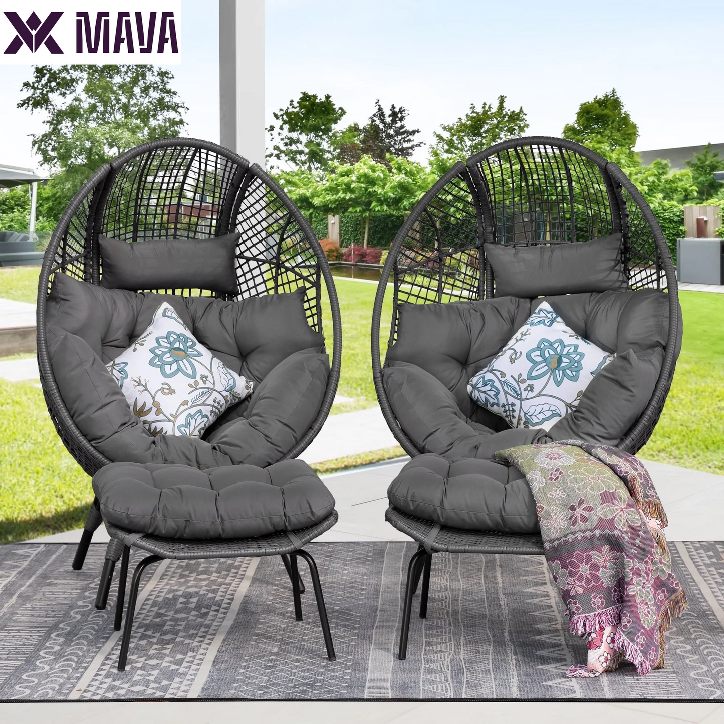 MAVA Outdoor Patio Lounge Chair Boho Stationary Wicker Yellow Egg Chair for Indoor Living Room 440Lb