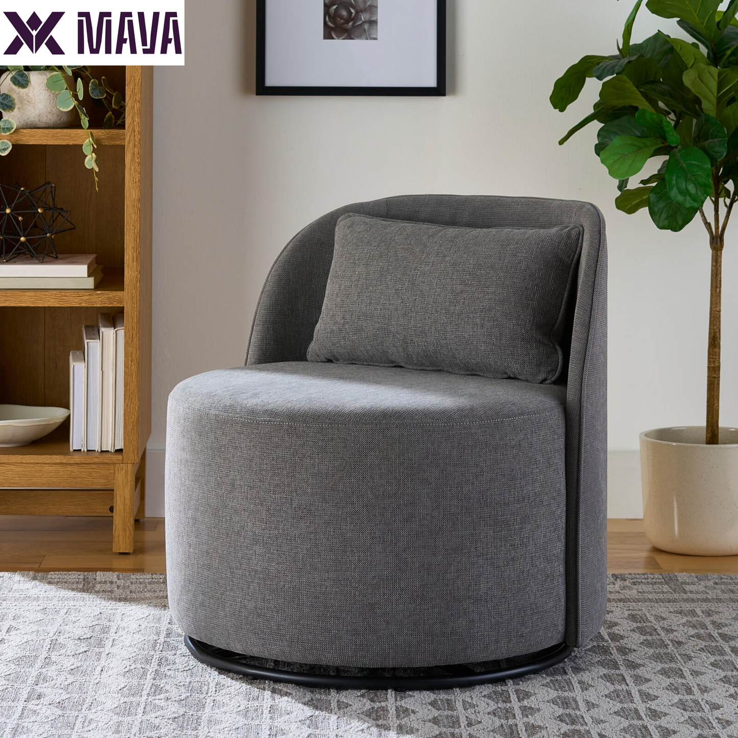 MAVA Modern Arch Swivel Chair, Cream Bouclé