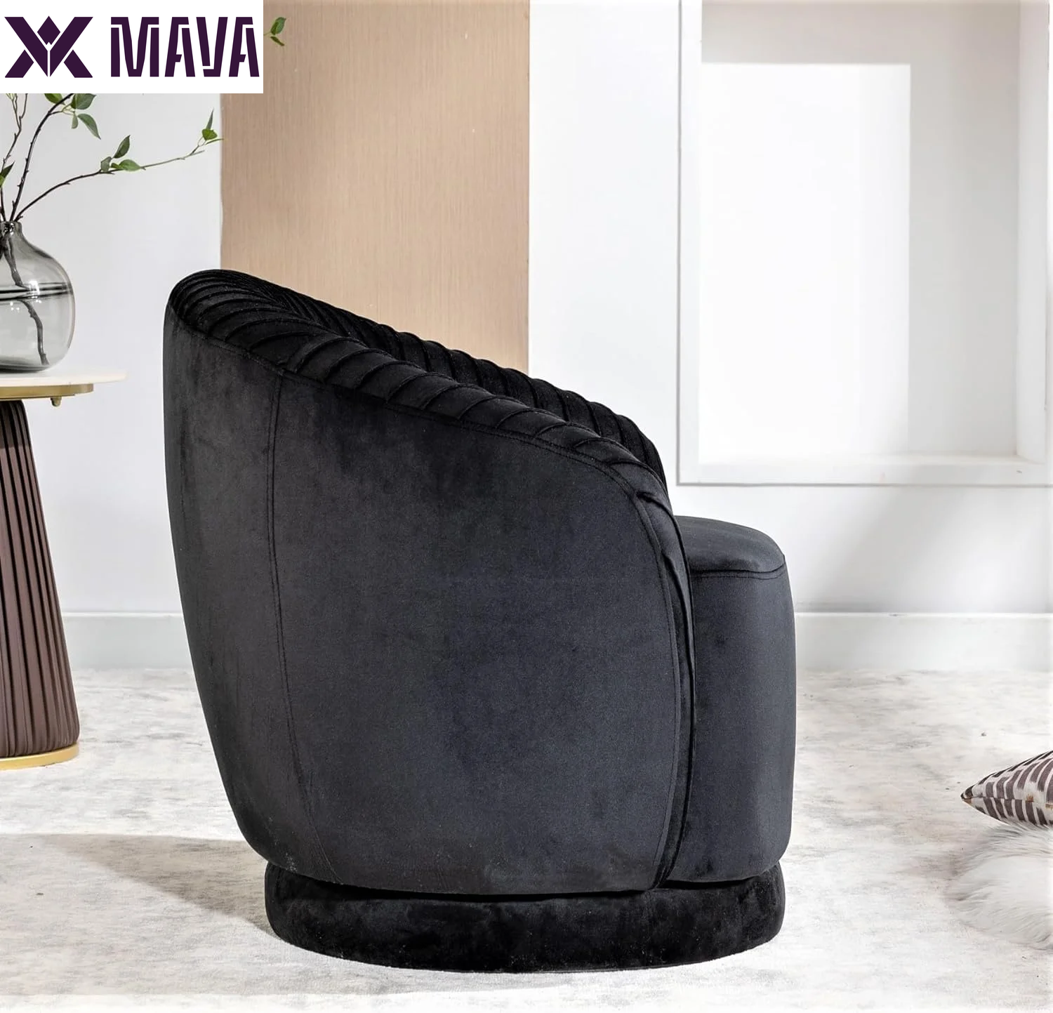 MAVA Modern Barrel Swivel Chair with Plush Velvet Upholstery and Smooth 360° Rotation