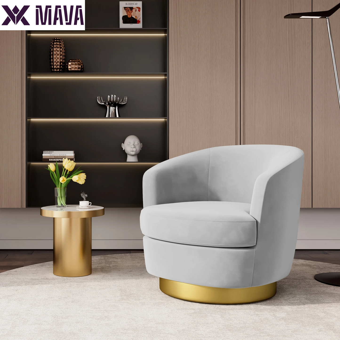 MAVA Swivel Accent Chair, round Barrel Chair 360 Degree Swivel Armchair, Comfy Upholstered Club Chairs for Living Room Bedroom, Black