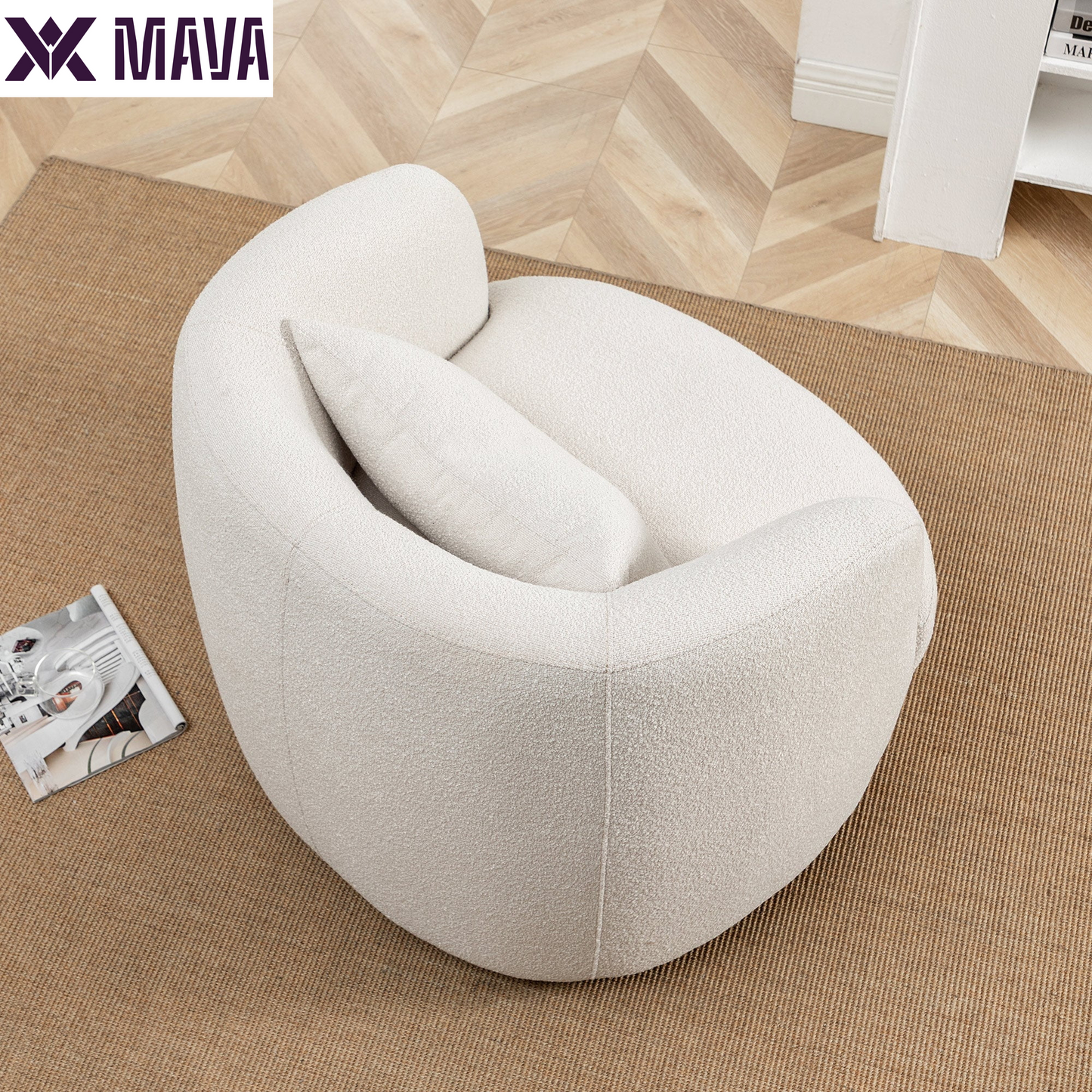 MAVA Beige Modern Boucle Upholstered 360° Swivel Accent Armchair