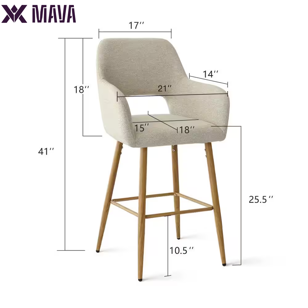 MAVA 25.5 In. Beige Counter Stool Metal Frame with Arm (Set of 2)