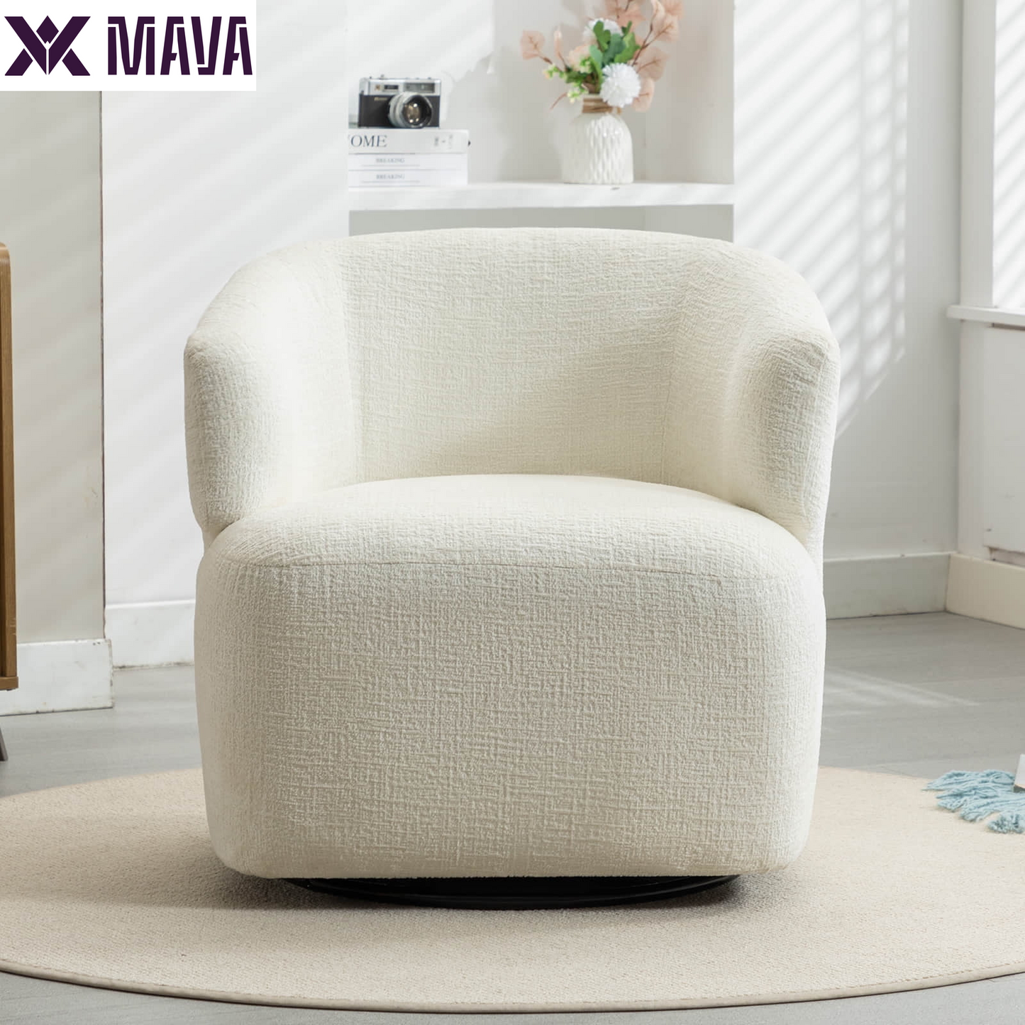 MAVA 30" Wide Chenille Upholstered Swivel Accent Chair Boucle Swivel Barrel Chair