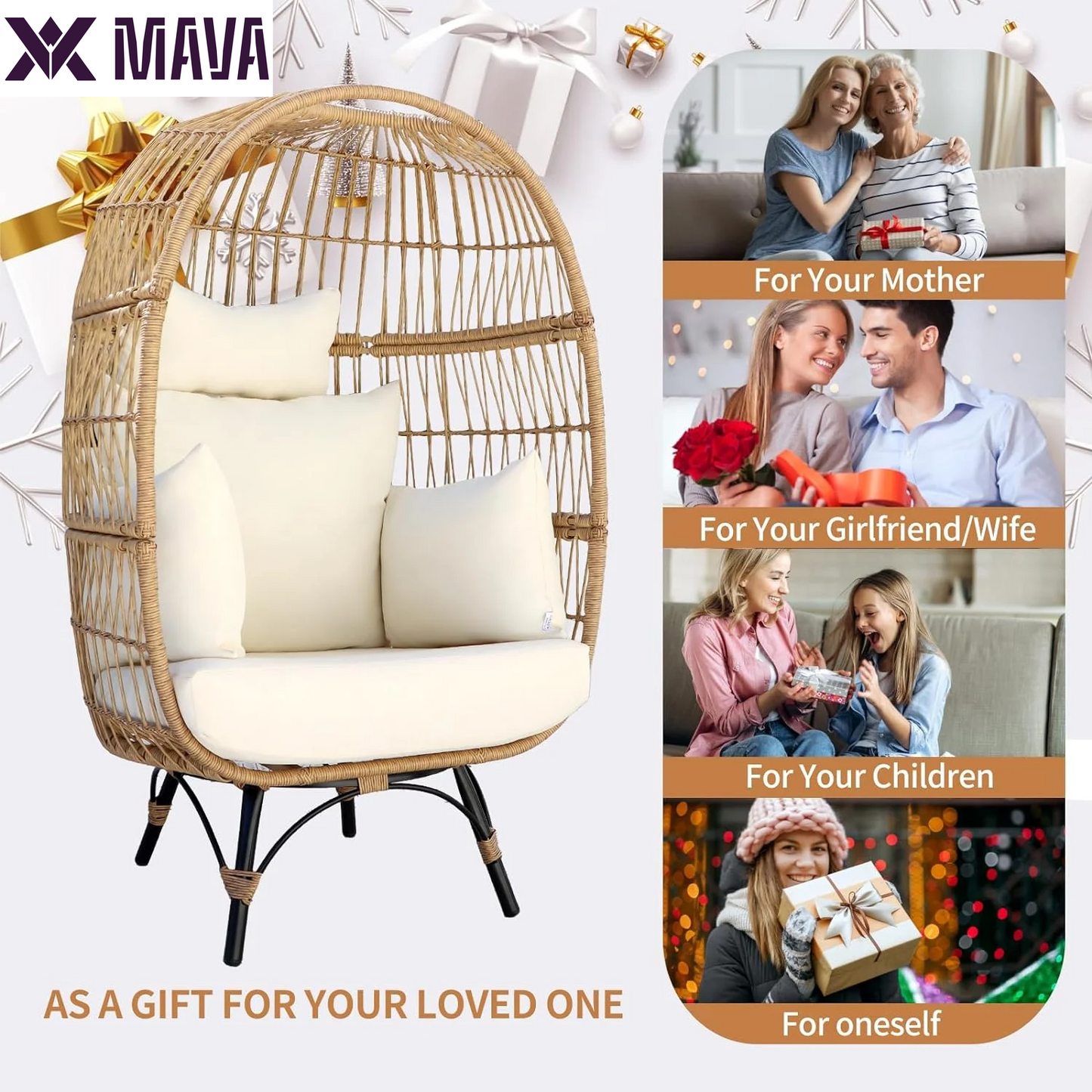 MAVA Outdoor Patio Lounge Chair Boho Stationary Wicker Yellow Egg Chair for Indoor Living Room 440Lb