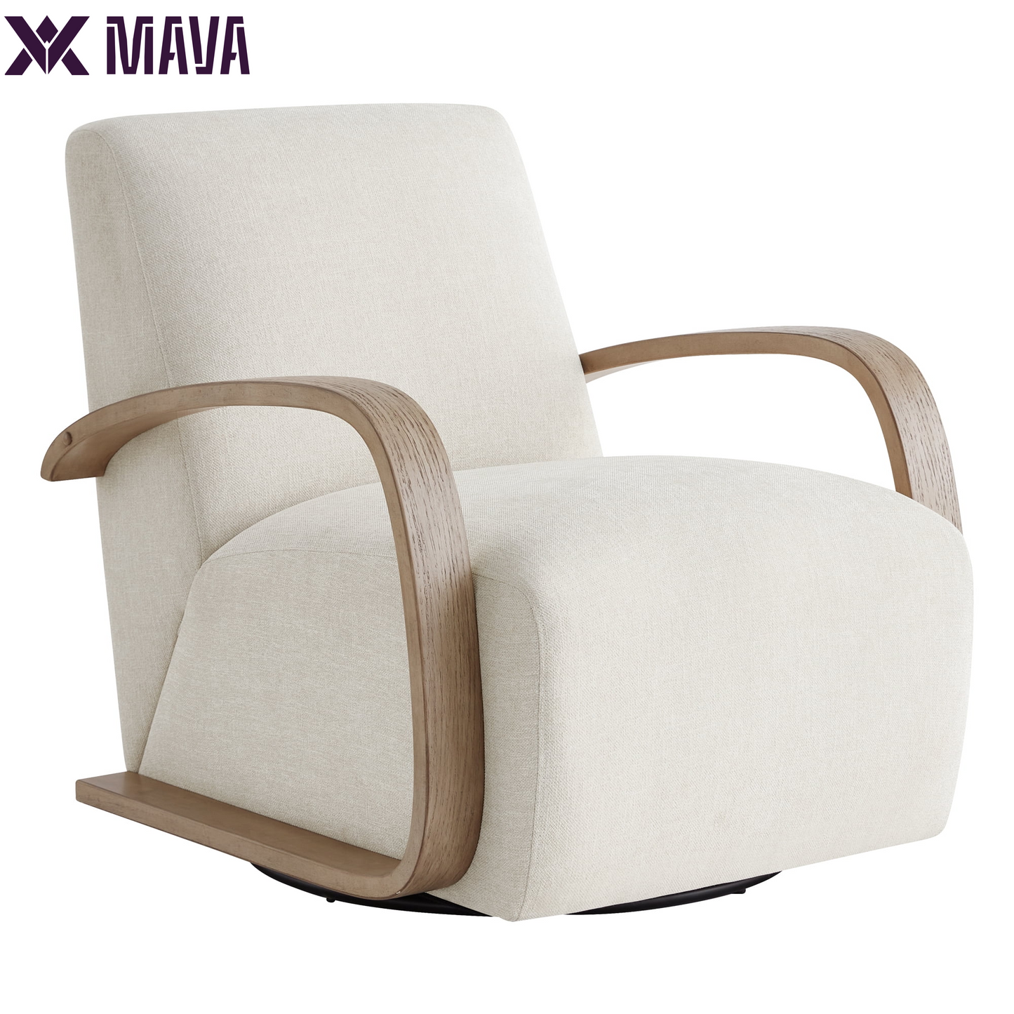 MAVA Swivel Accent Chair with U-Shaped Wood Arm for Living Room Beedroom, Linen & Gray Wood