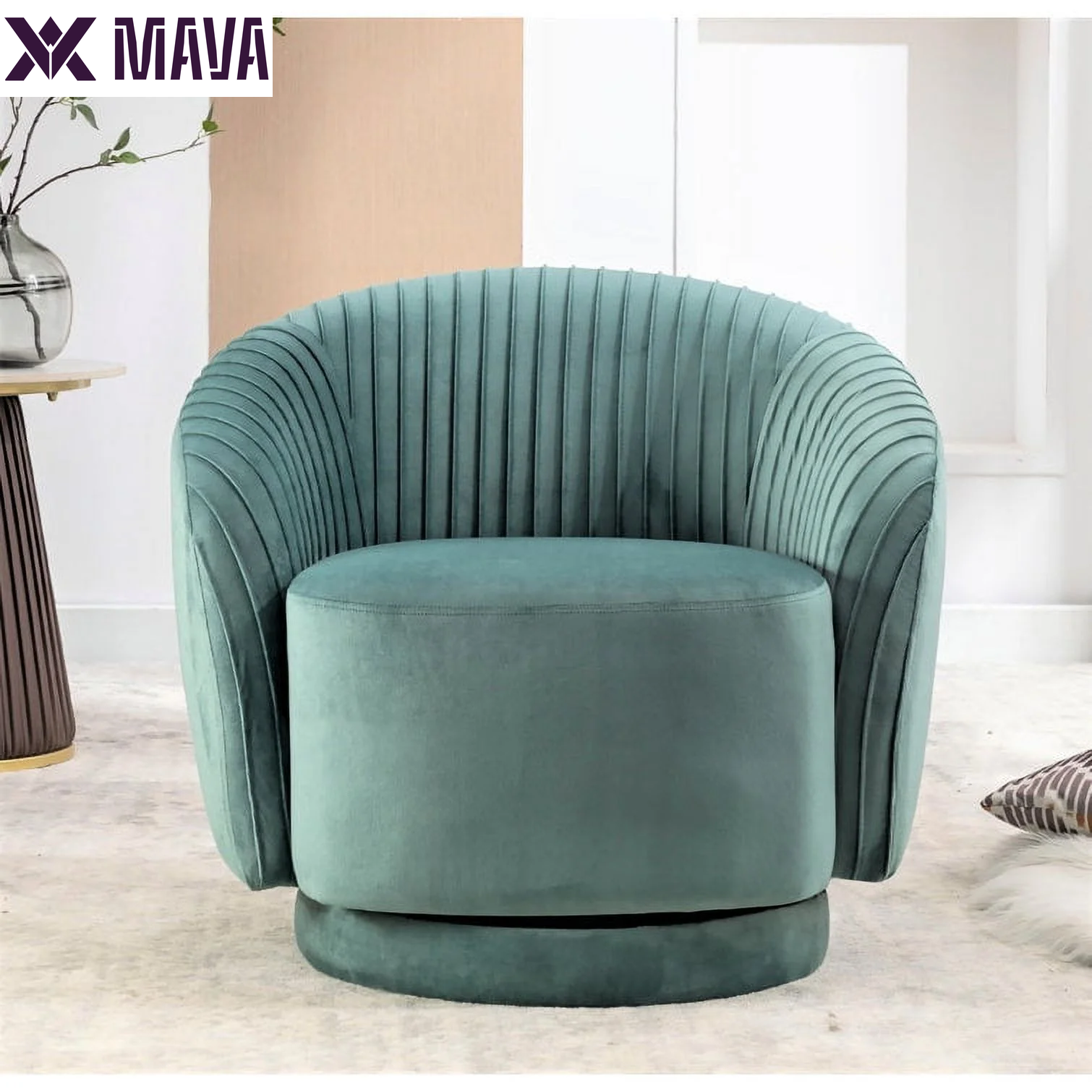 MAVA Modern Barrel Swivel Chair with Plush Velvet Upholstery and Smooth 360° Rotation