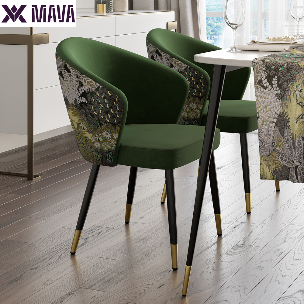 MAVA Green Upholstered Velvet Dining Chair Modern Arm Chair in Gold & Black