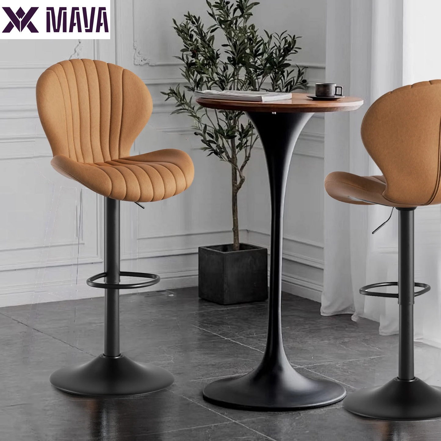 MAVA Bar Stools Set of 2, Modern Swivel Bar Chairs with Mid Back and Adjustable Seat Height