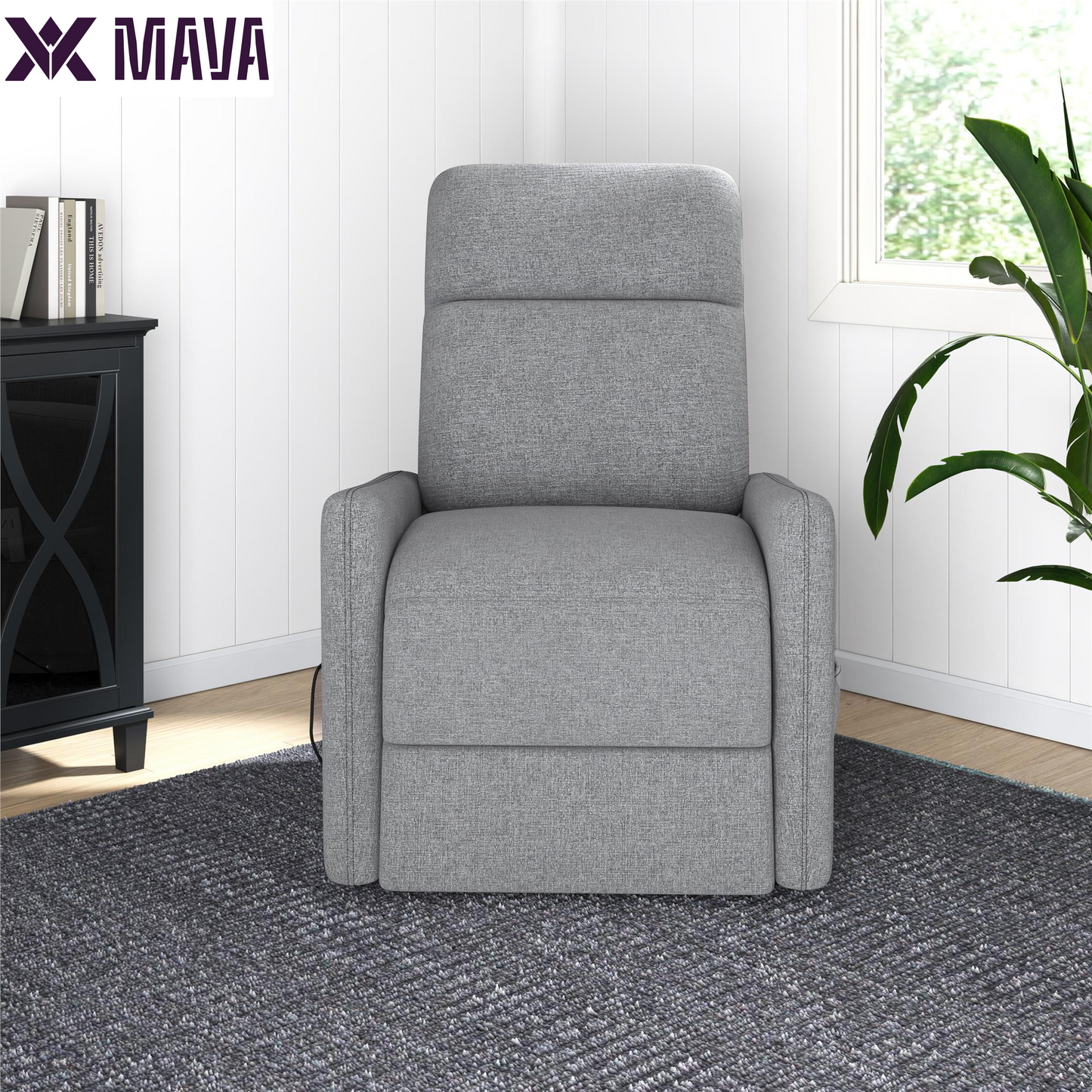 MAVA Power Recliner Chair with 8 Zone Massage and Lumbar Heat, Dark Gray Linen