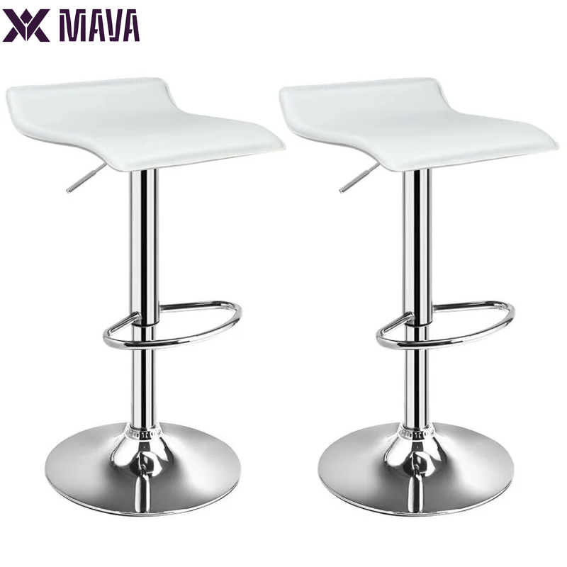 MAVA round Bar Stools Set of 2 with Footrest, Counter Stools for Bar Bistro Dining Room Kitchen, White