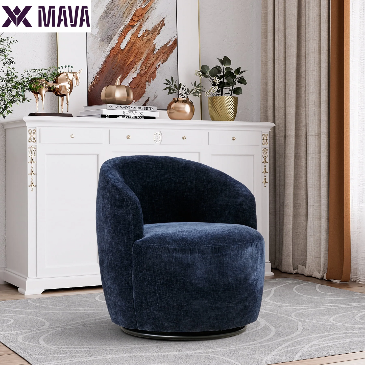 MAVA Swivel Barrel Chair Set of 2, Upholstered Boucle Swivel Accent Chair, Comfy Sherpa Swivel Lounge Chair, Modern 360 Swivel Arm Chair Reading Chair for Living Room Bedroom Club, Ivory Chenille