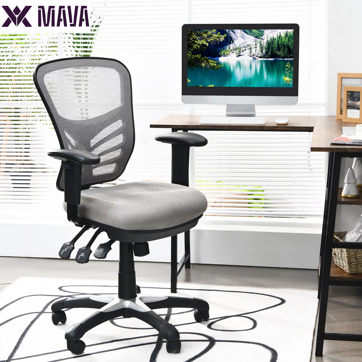 MAVA Mesh Office Chair 3-Paddle Computer Desk Chair W/ Adjustable Seat Grey