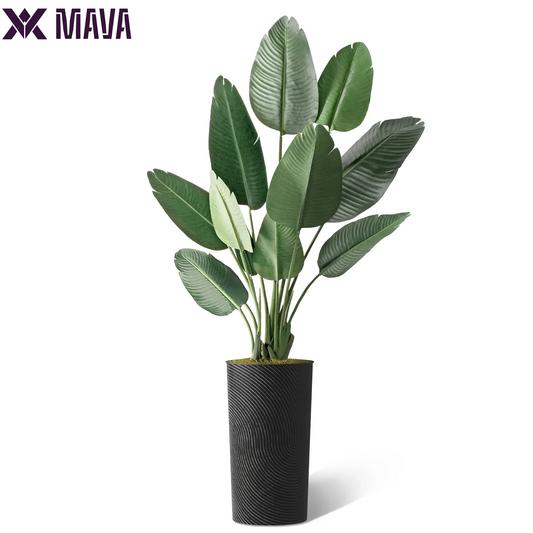 MAVA Artificial Tree in Geometric Spiral Pattern Planter, Fake Bird of Paradise Silk Tree for Indoor and Outdoor Home Decoration - 67" Overall Tall (Plant Pot plus Tree)