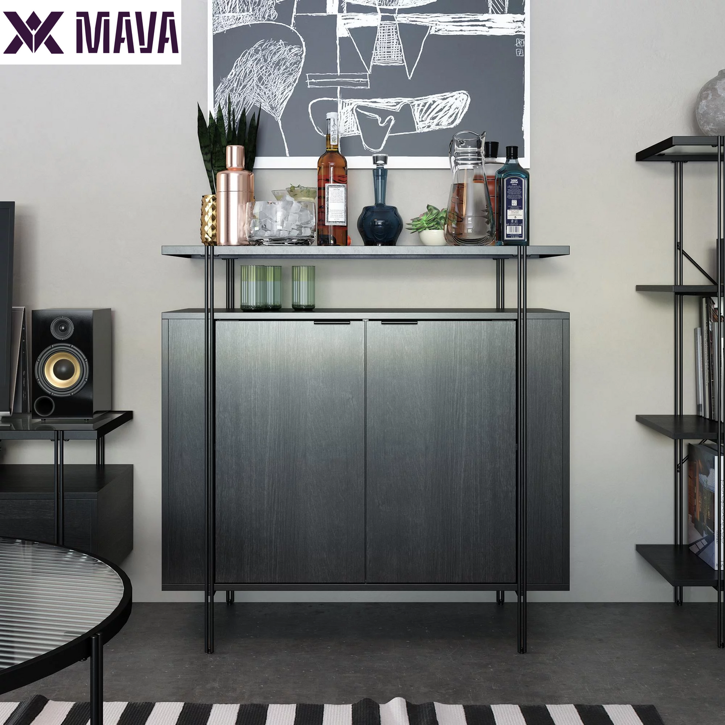 MAVA Vance Bar Cabinet, Black Oak