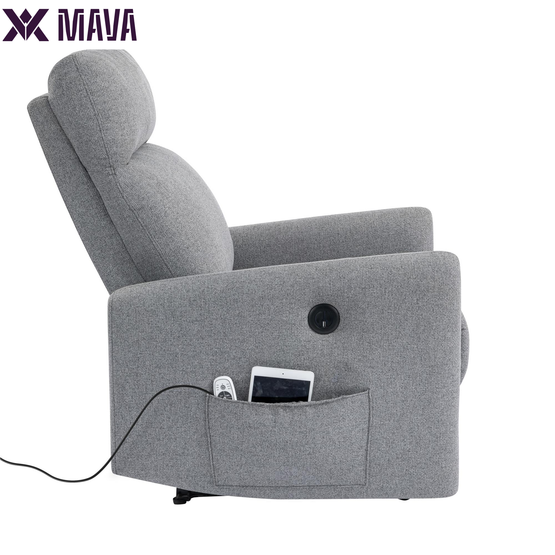 MAVA Power Recliner Chair with 8 Zone Massage and Lumbar Heat, Dark Gray Linen