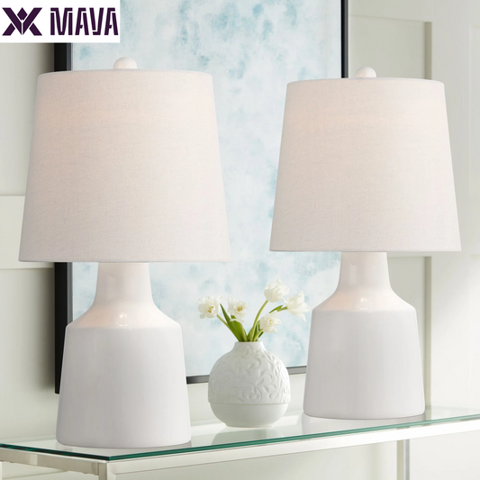 MAVA 20 1/2" High Small Modern Coastal Accent Table Lamps Set of 2 White Ceramic White Shade Living Room Bedroom