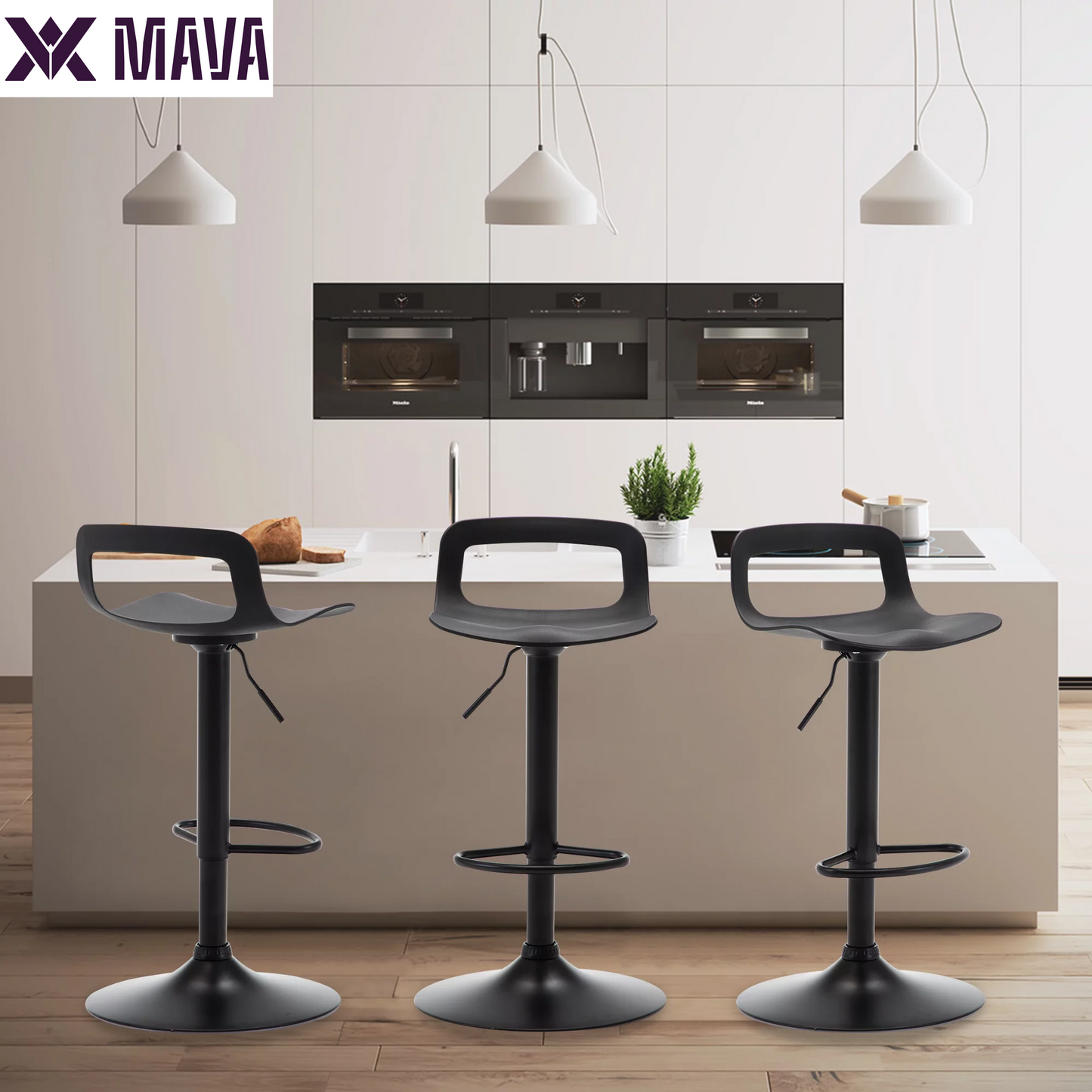 MAVA Swivel Bar Stool Adjustable-Height Barstools Modern Black Bar Chairset of 2