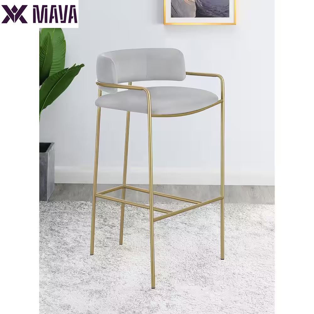 MAVA 36.5 In. H Gold and Grey Low Back Metal Frame Bar Stool with Fabric Seat