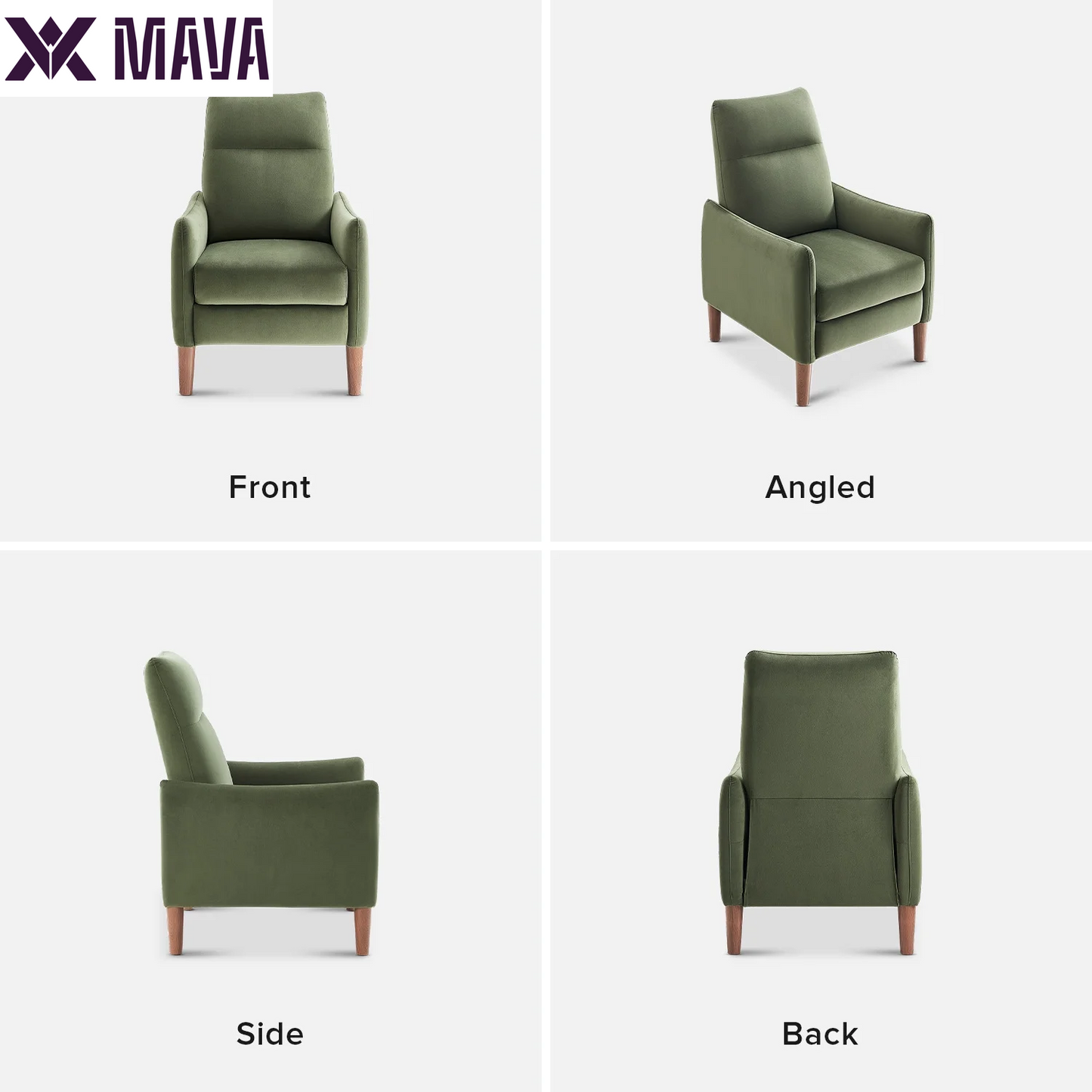 MAVA Recliner Chair with 3 Positions, Premium Velvet Accent Chair, Mid Century Modern Reading Chair, High Back Padded Support Comfy Sleeper Armchair, Nursery Chair for Living Room, Bedroom