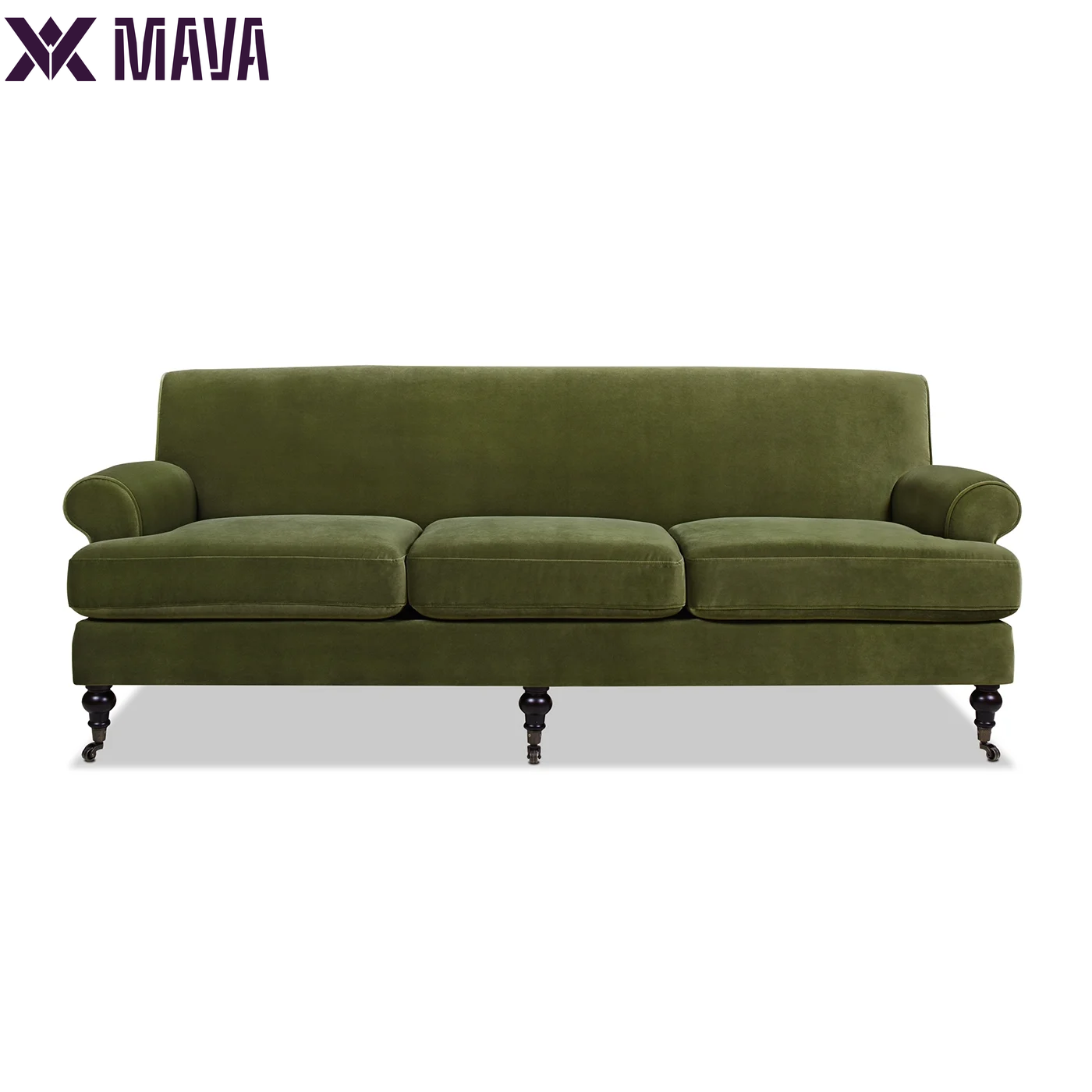 MAVA Arm Sofa Metal Casters Olive Green