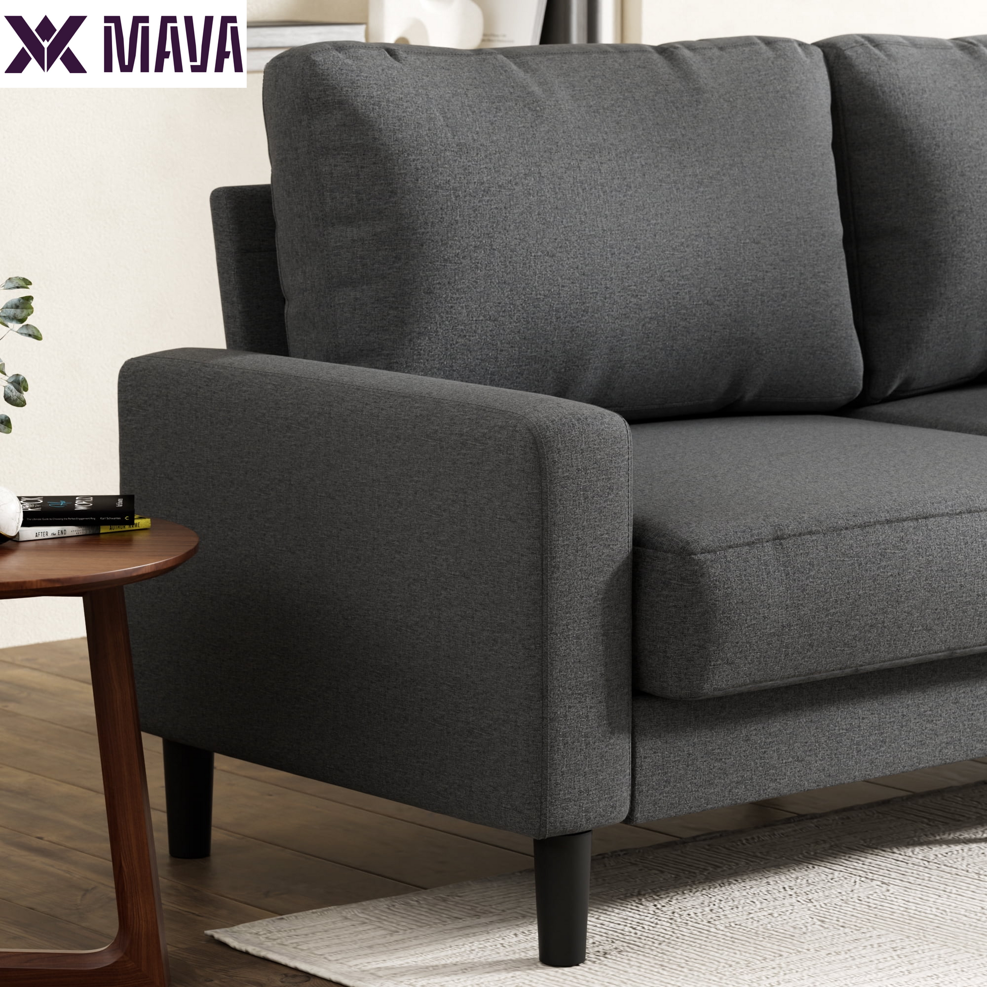 MAVA 76" Harmony Indoor Fabric Sofa, Dark Gray