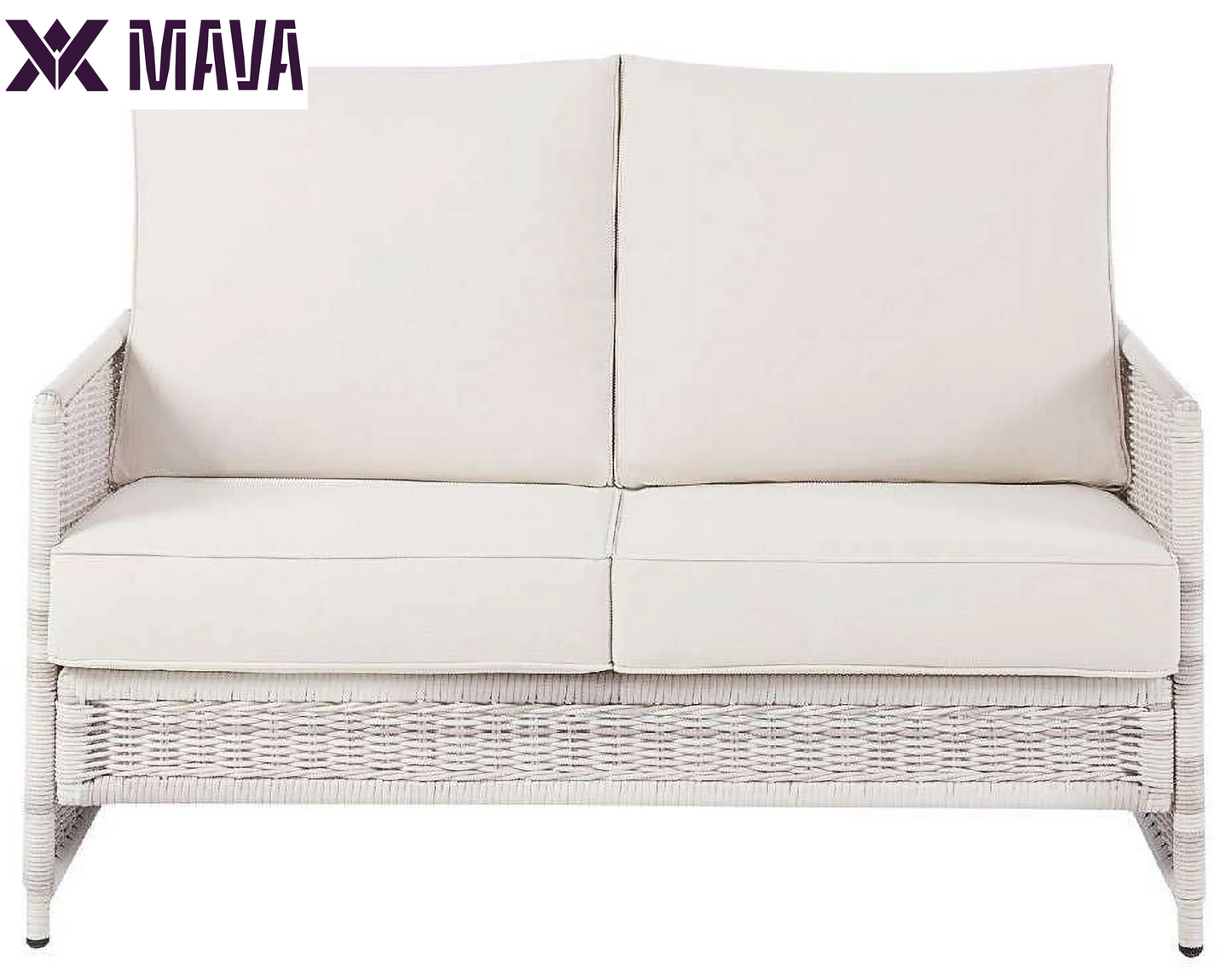 MAVA Paige 1 Piece Wicker Outdoor Loveseat with Cushions, White