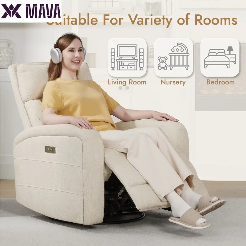 MAVA Fabric Electric Power Glider Swivel Rocker Recliner Chair for Nursery with USB Charge, Linen