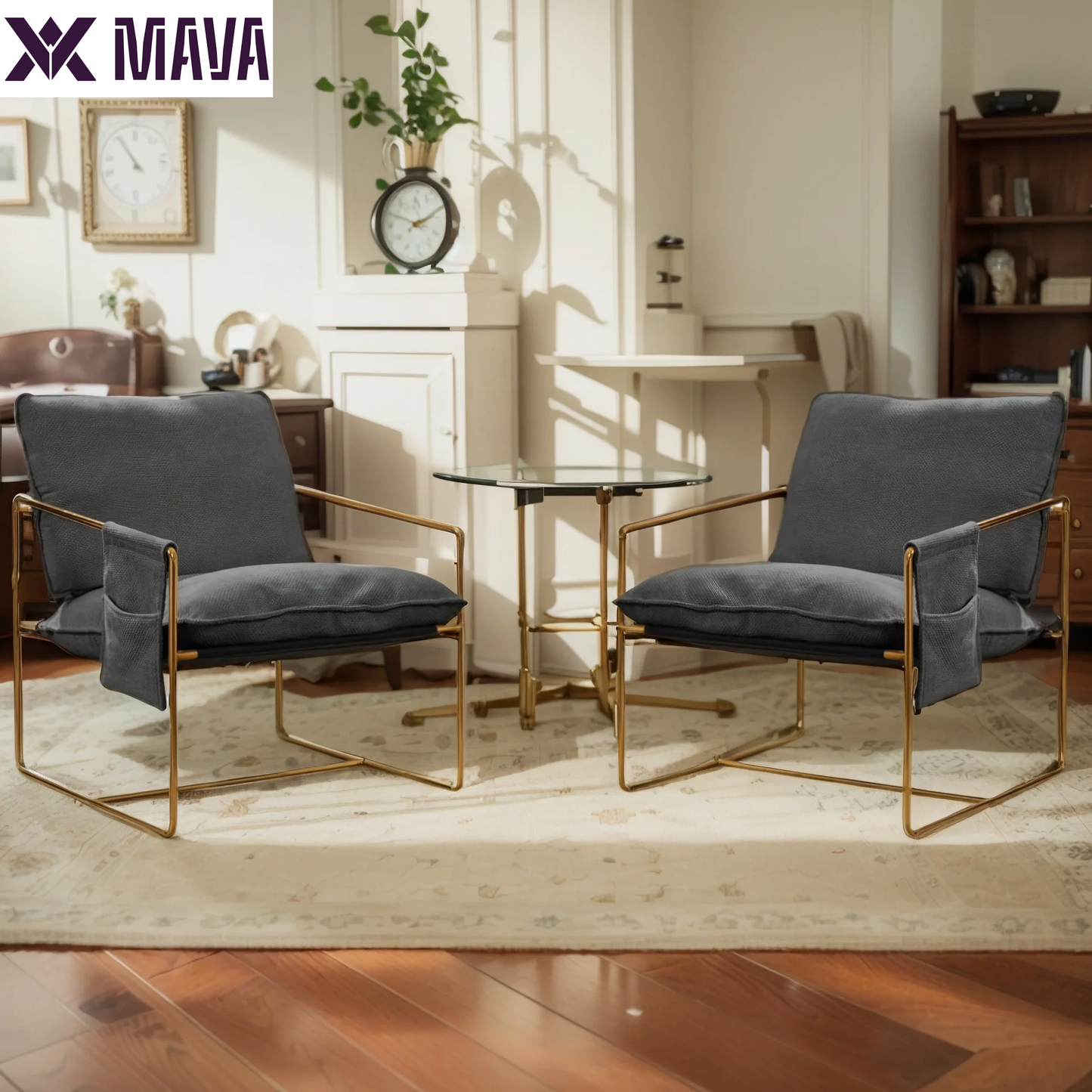 MAVA Accent Chair Set of 2, Modern Sling Chair with Metal Frame, Comfy Chair for Living Room - Beige