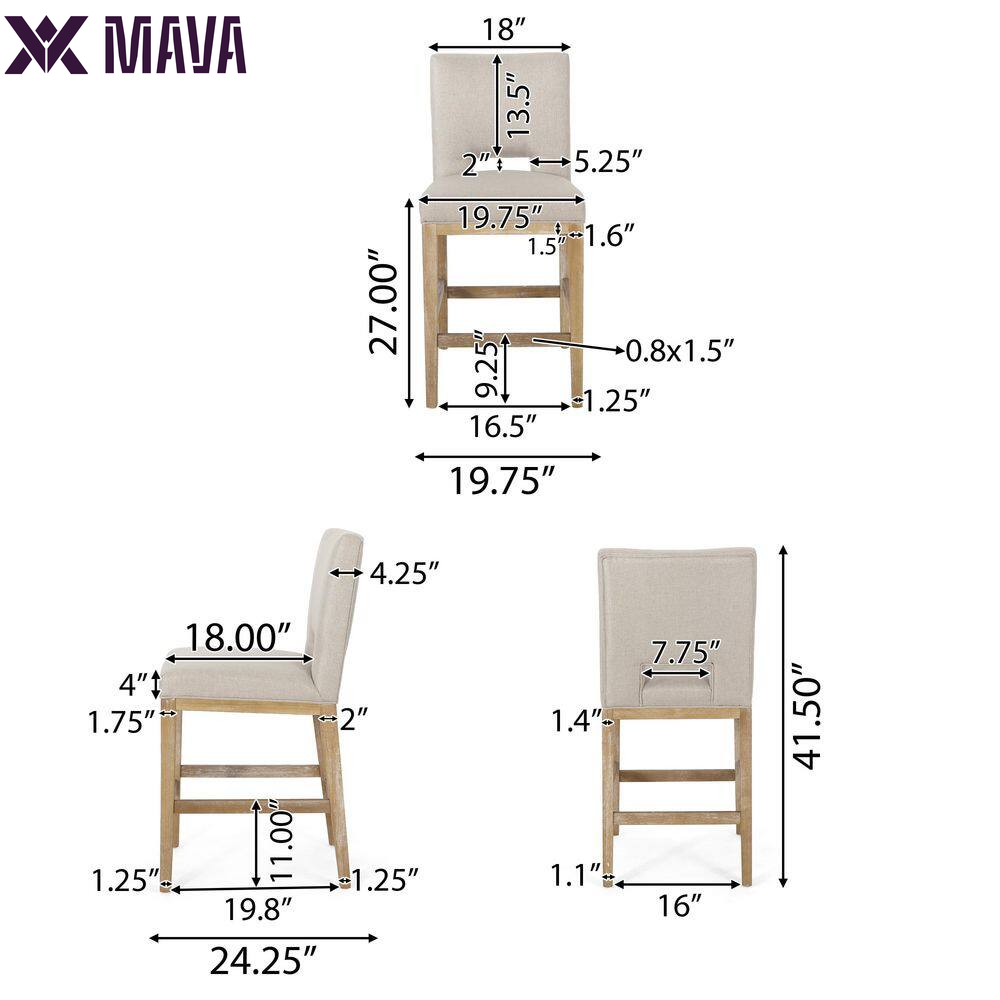 MAVA 41.5 In. High Back Wheat and Weathered Natural Wood Counter Stool (Set of 2) Extra Tall