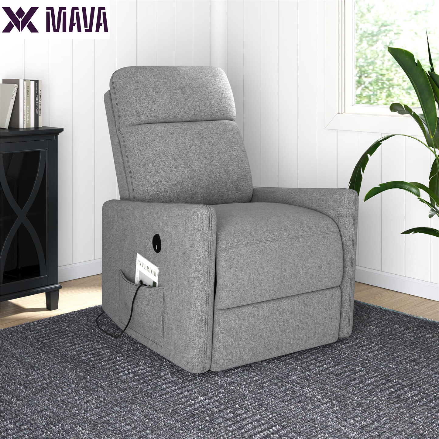 MAVA Power Recliner Chair with 8 Zone Massage and Lumbar Heat, Dark Gray Linen