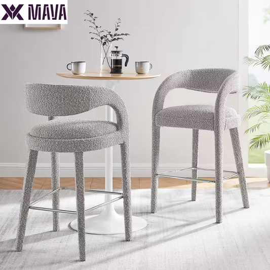 MAVA 30 In. in Taupe Silver Rubber Wood Boucle Upholstered Bar Stool Set of 2