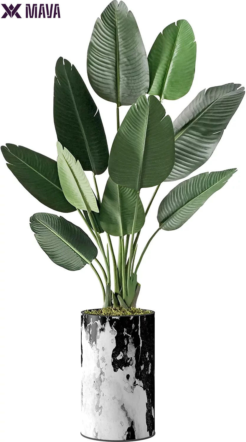 MAVA Artificial Tree in Contemporary Granite Effect Planter, Fake Bird of Paradise Silk Tree for Indoor and Outdoor Home Decoration - 67" Overall Tall (Plant Pot plus Tree)