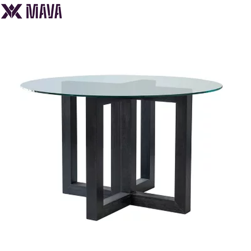 MAVA Glass Top Dining Table with Wood Base