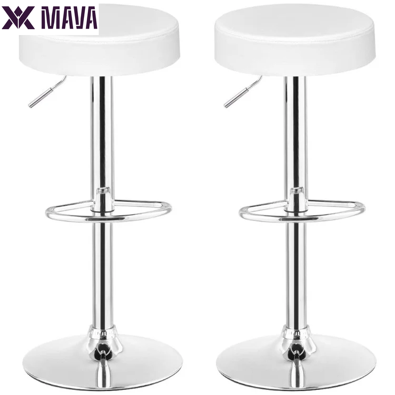 MAVA round Bar Stools Set of 2 with Footrest, Counter Stools for Bar Bistro Dining Room Kitchen, White