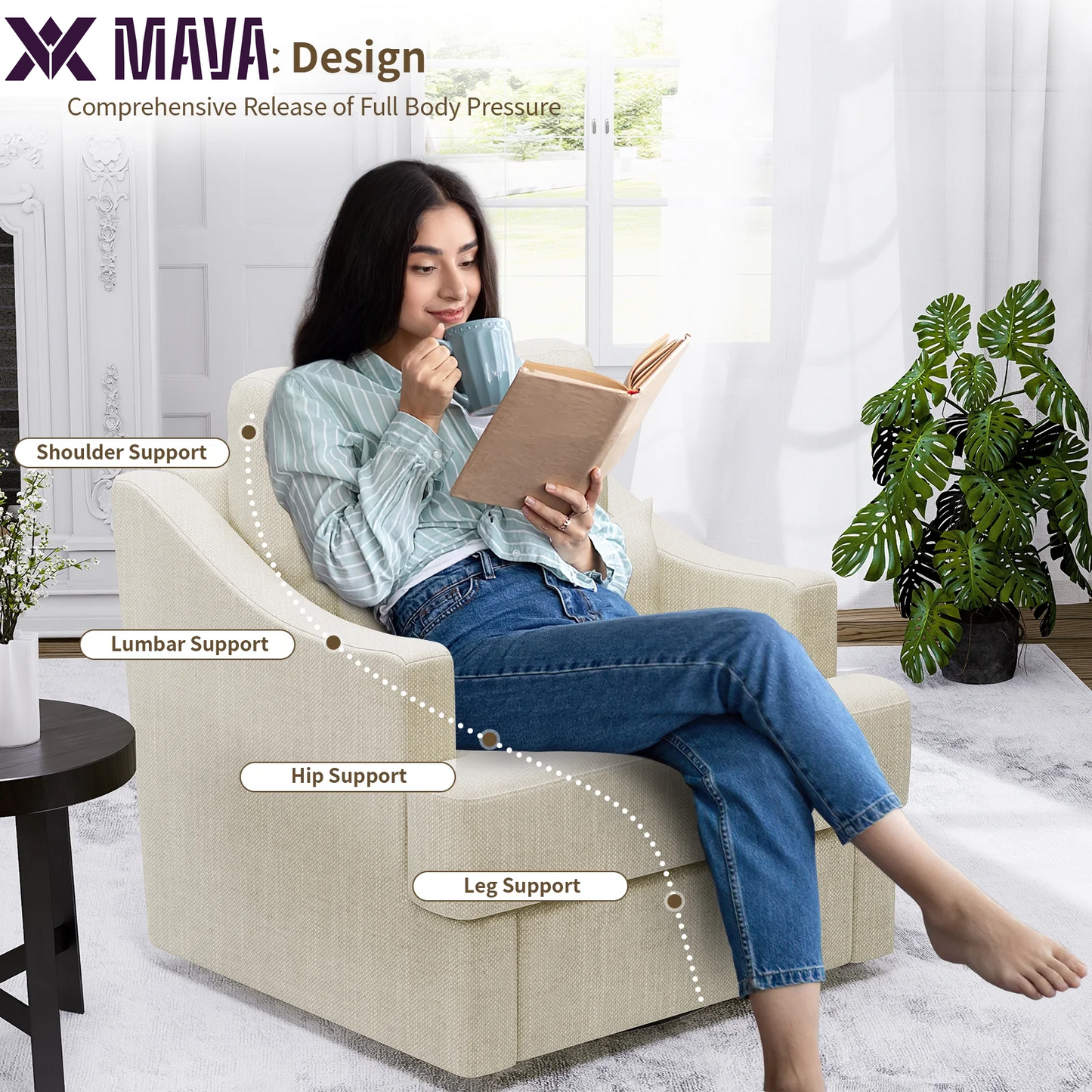 MAVA Modern 360° Degree Swivel Accent Chair with Metal Base Soft Lumbar Pillow for Living Room Bedroom