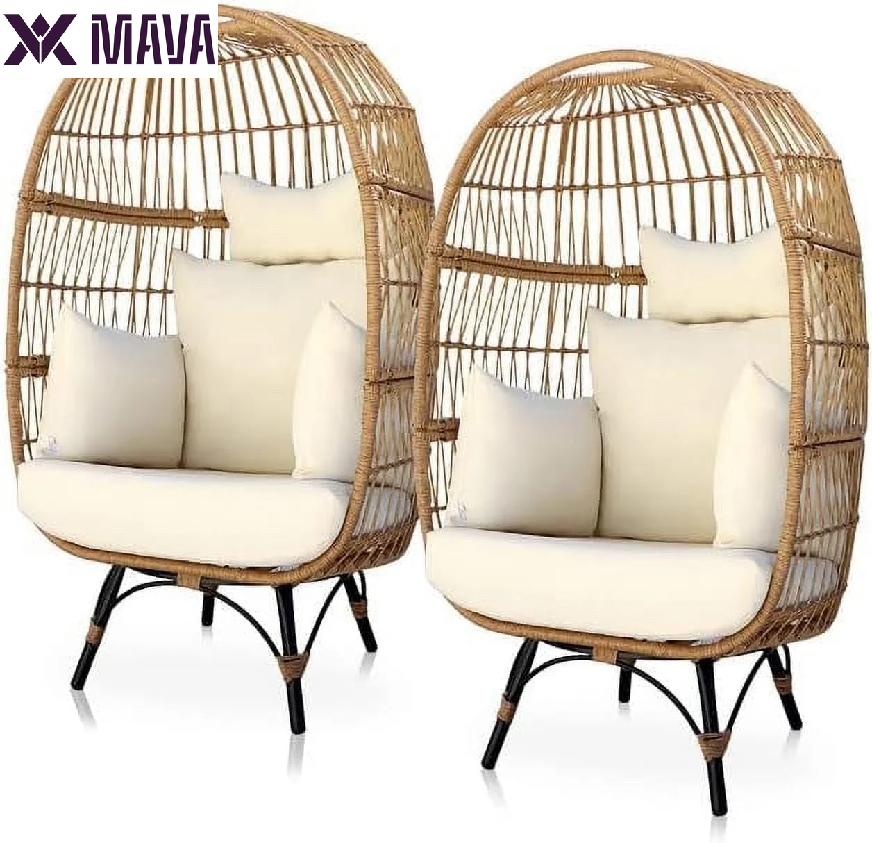 MAVA Outdoor Patio Lounge Chair Boho Stationary Wicker Yellow Egg Chair for Indoor Living Room 440Lb