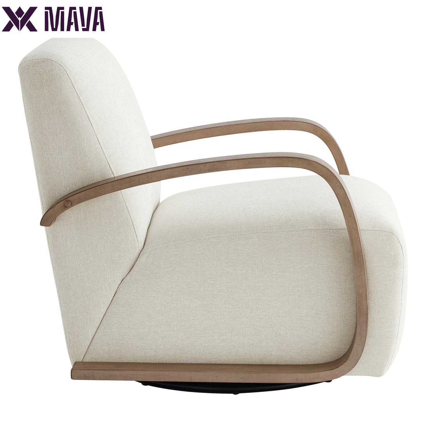 MAVA Swivel Accent Chair with U-Shaped Wood Arm for Living Room Beedroom, Linen & Gray Wood