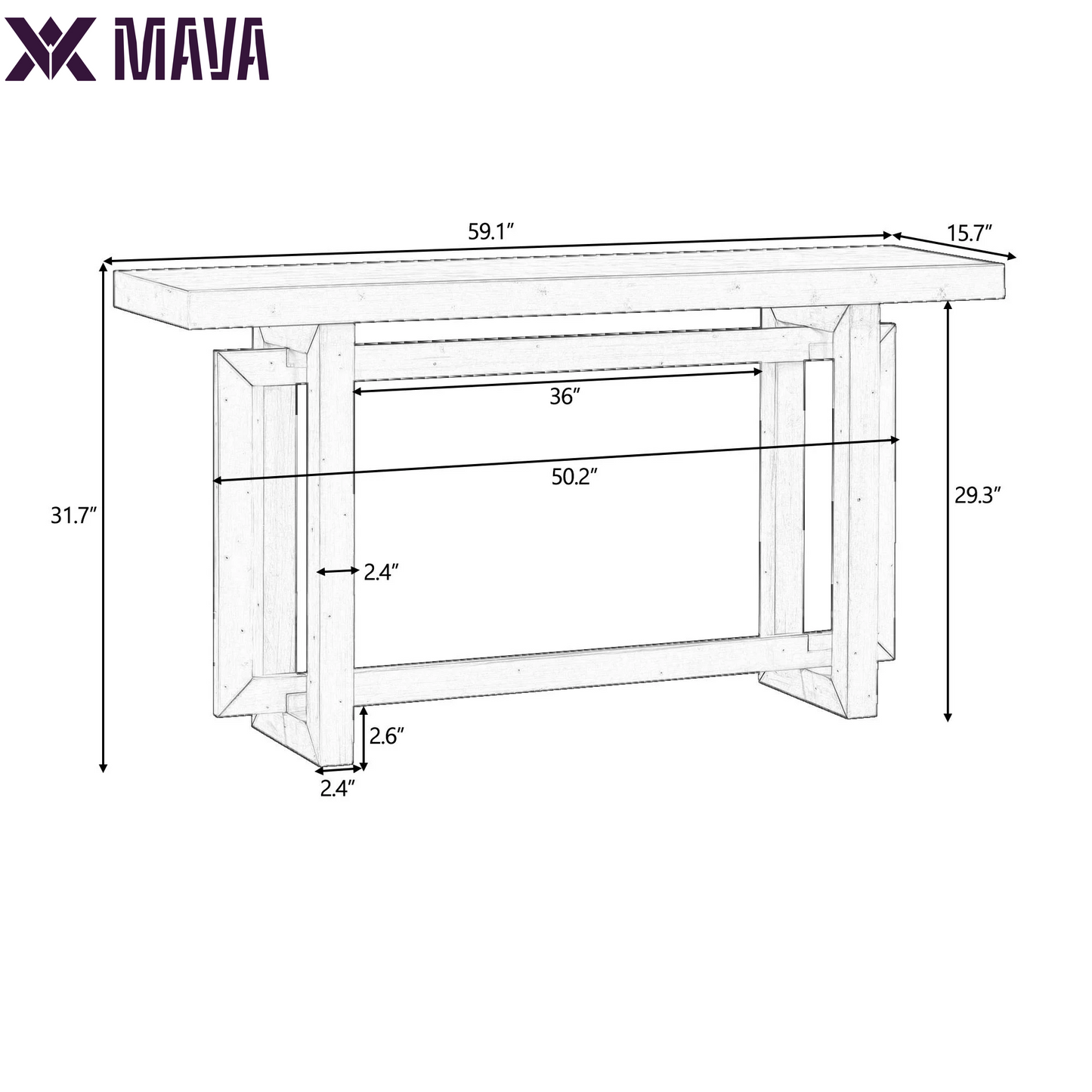 MAVA Modern and Industrial Console Table Sofa Table, Extra Long Entryway Table for Hallway Living Room