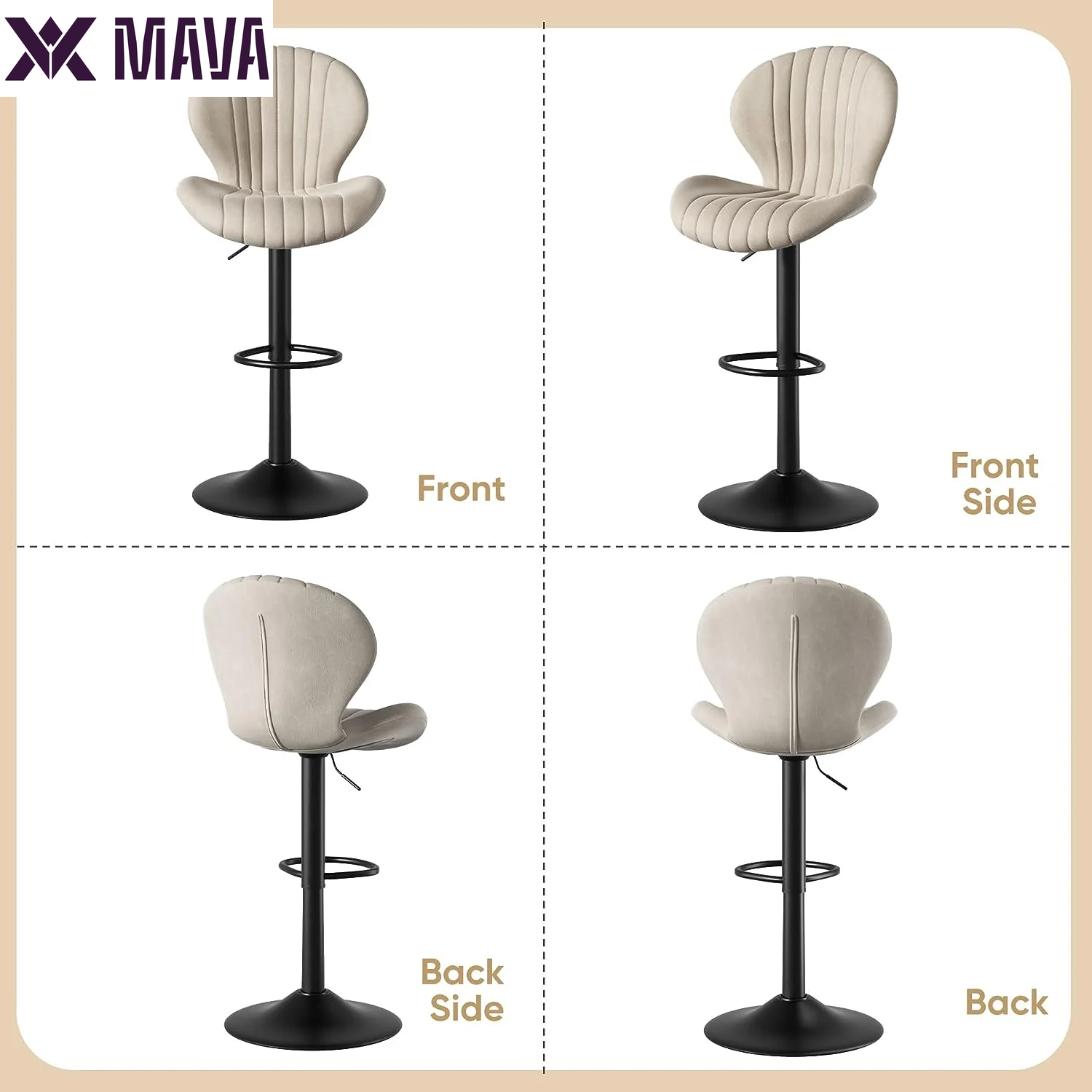 MAVA Bar Stools Set of 2, Modern Swivel Bar Chairs with Mid Back and Adjustable Seat Height