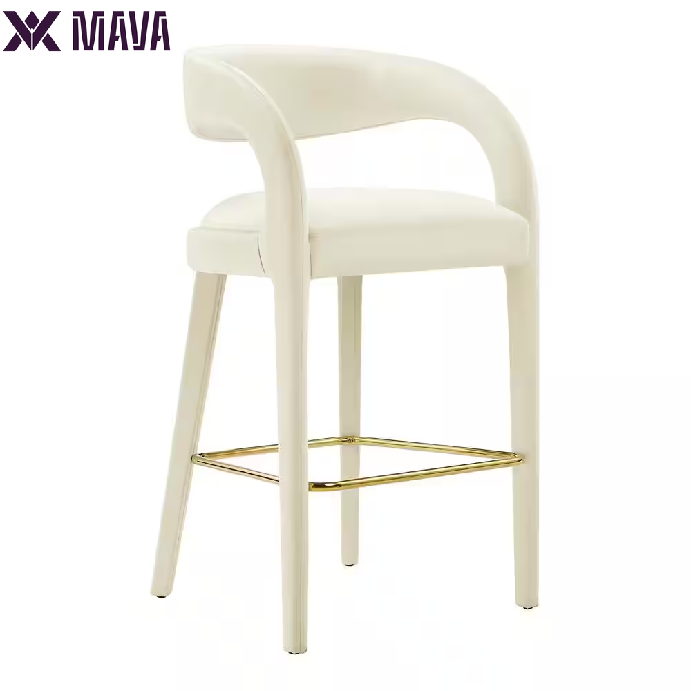 MAVA 30 In. in Brown Gold Rubber Wood Performance Velvet Bar Stool Set of 2