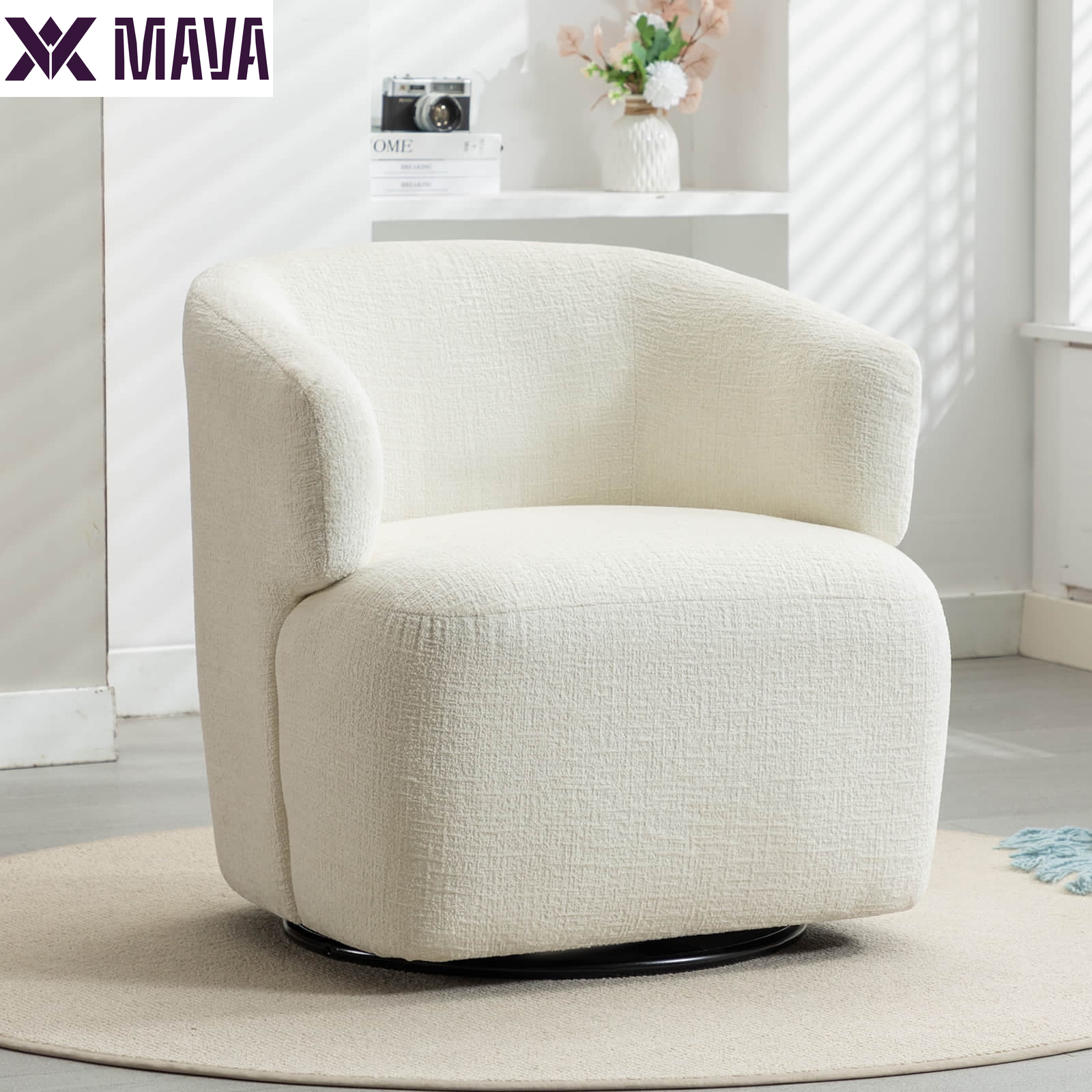 MAVA 30" Wide Chenille Upholstered Swivel Accent Chair Boucle Swivel Barrel Chair